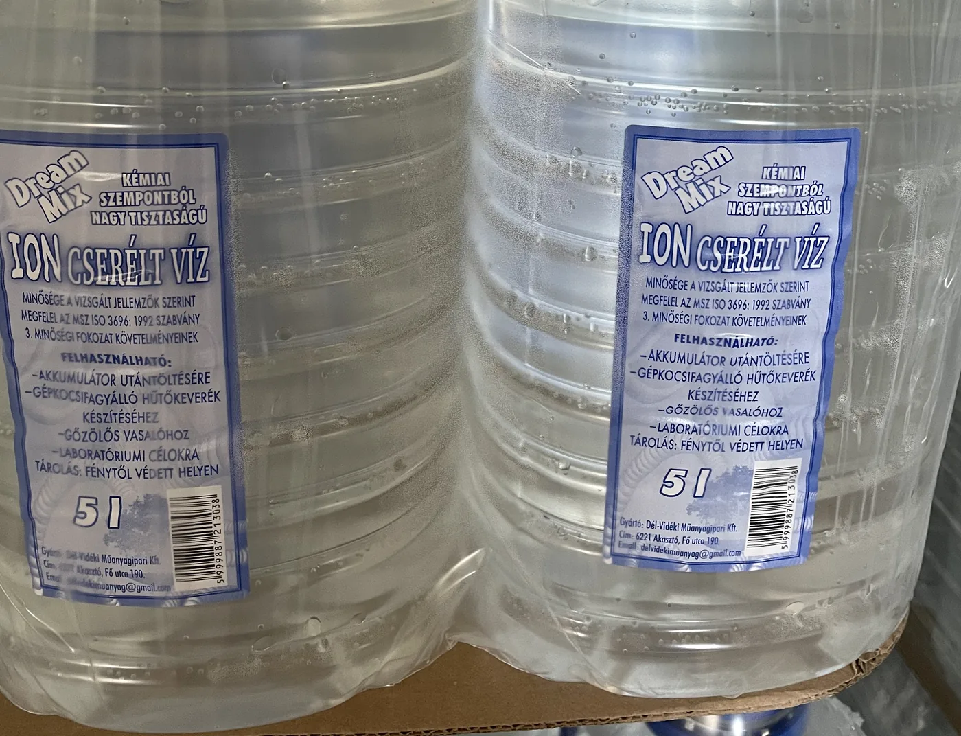 5 literes ioncserélt víz termék részlete